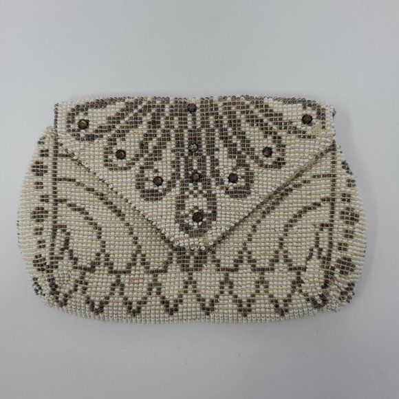 Antique Flapper Girl Art Deco Nouveau Hand Beaded Purse Palm Strap BRIDE WEDDING - Picture 1 of 6